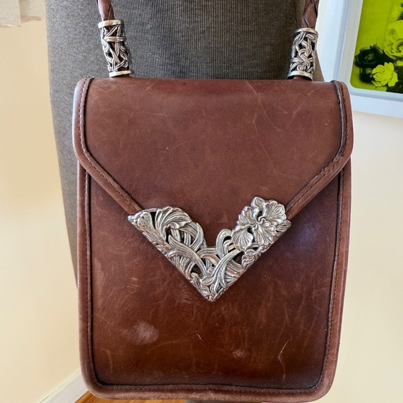 Vintage 90s Brighton Brown Leather Karen Bag Purse Braided Shoulder Crossbody - Picture 4 of 11